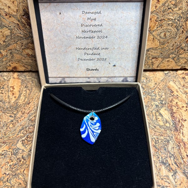 Striking Blue & White Pendant Necklace, Unique Eco Friendly Gifts, Christmas.
