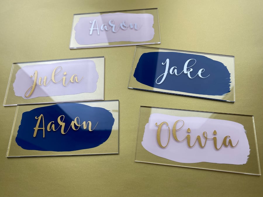 Personalised handpainted Acrylic NAME place CARDS Wedding table setting