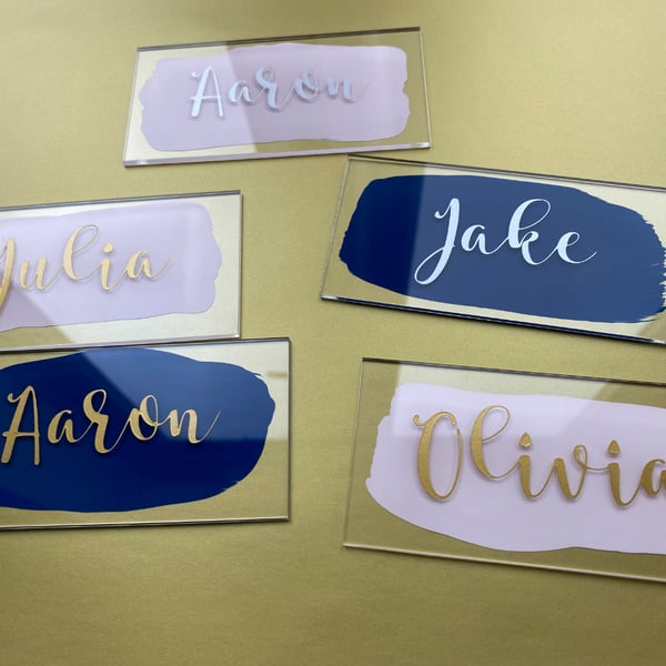 Personalised handpainted Acrylic NAME place CARDS Wedding table setting