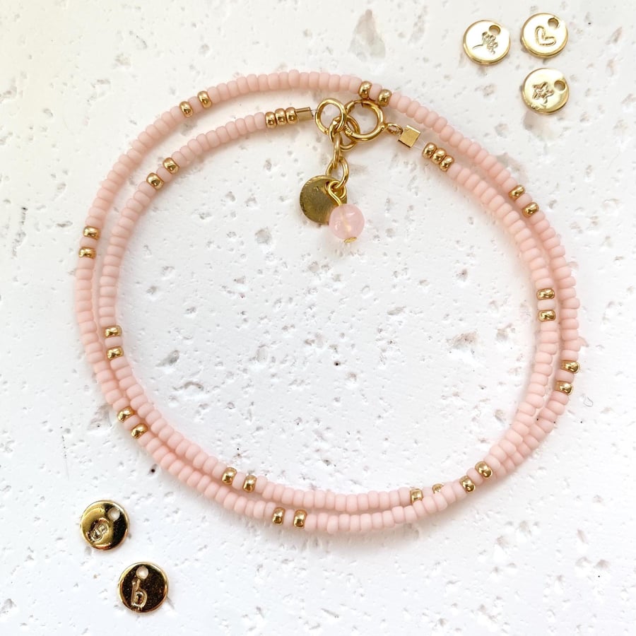 Stella Wrap Miyuki Bracelet - RoseRose Quartz - Free Personalisation