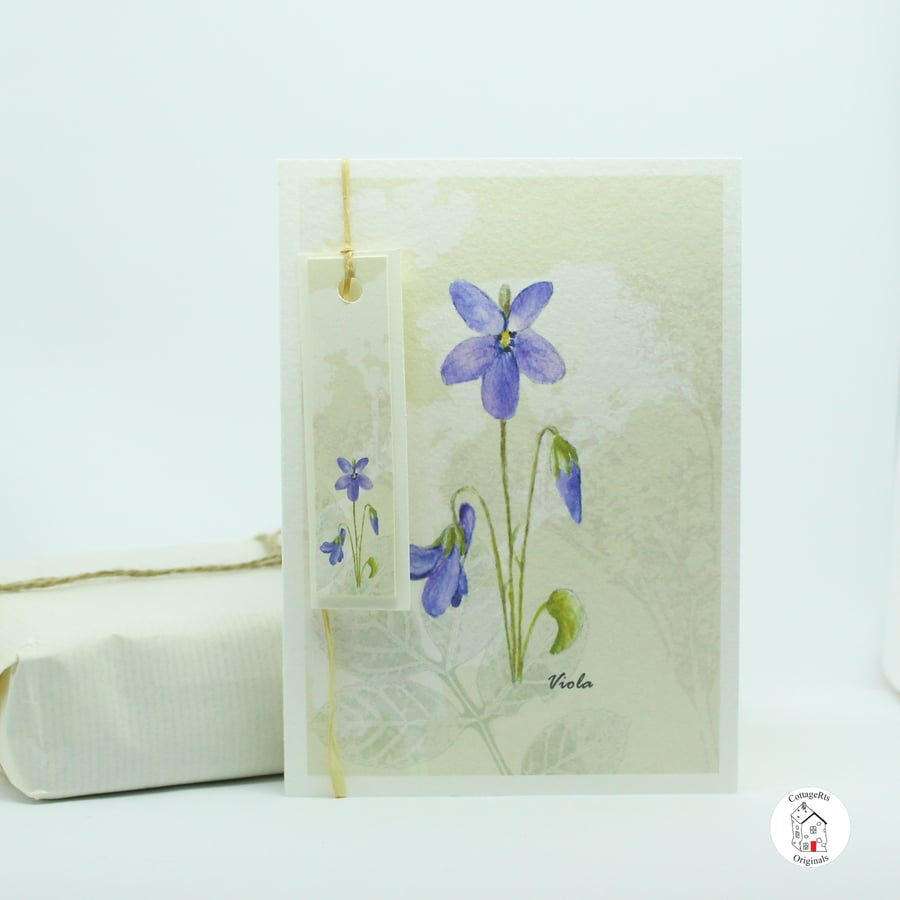 Violet Greeting Card With Tag - Hand Designed by CottageRts
