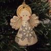 Teeny little ceramic angel Christmas decoration snowflake design pottery angel
