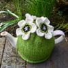 Lime Green Tea Cosy with Cream Flowers