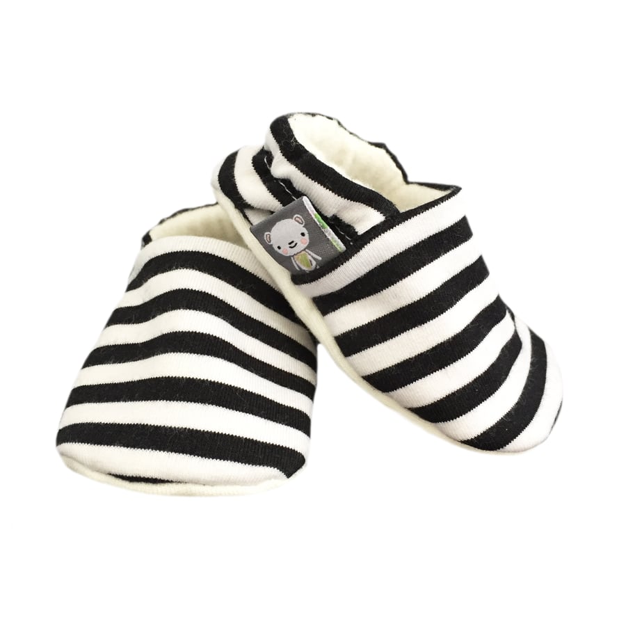 Baby Shoes Navy Blue & White STRIPED Slippers Pram Shoes - BABY GIFT IDEA 0-18M
