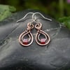Double Teardrop Copper Dangle Earrings with Glass Cube Beads - Choice of Colours