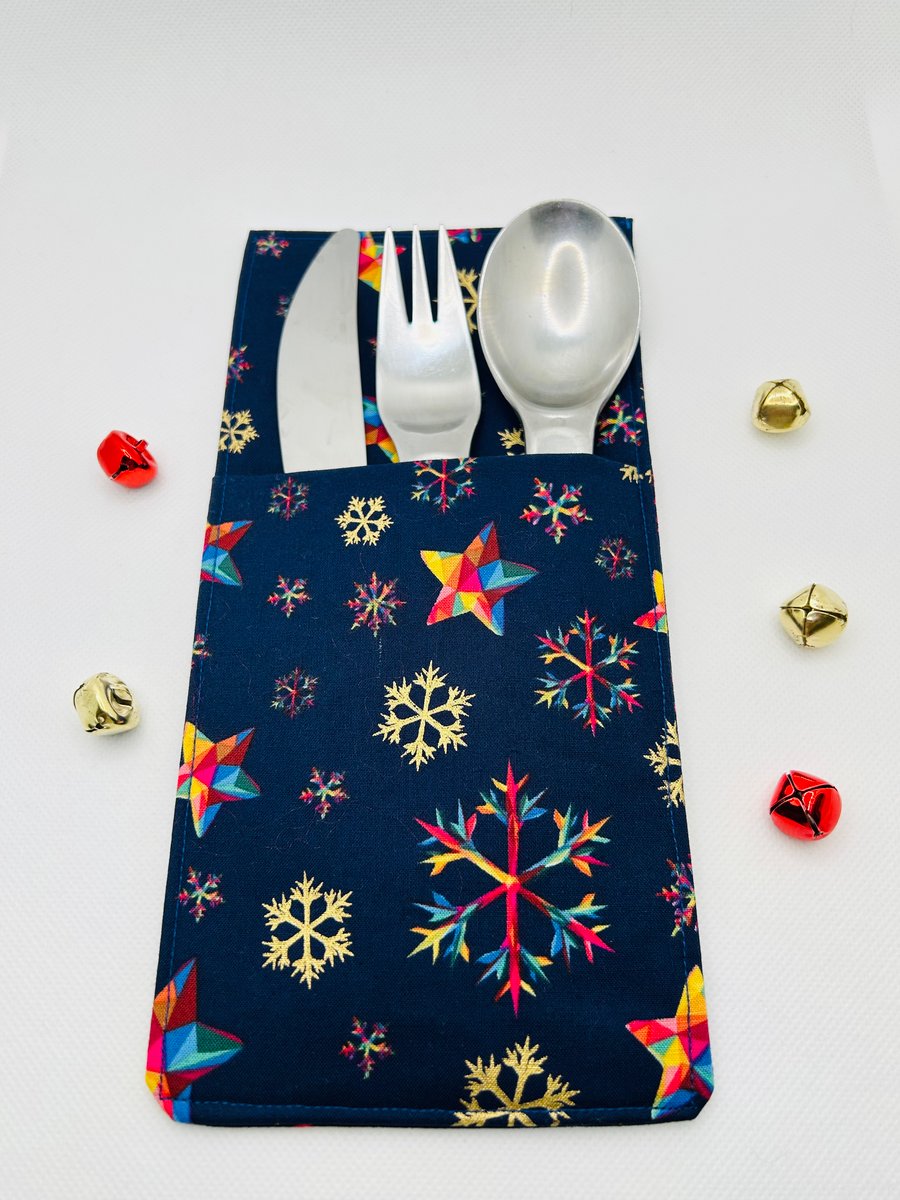 Cutlery Holder for Christmas Dinner Table Lovely Metallic Fabric Place Setting 