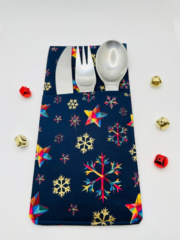 Cutlery Holder for Christmas Dinner Table Lovely Metallic Fabric Place Setting 