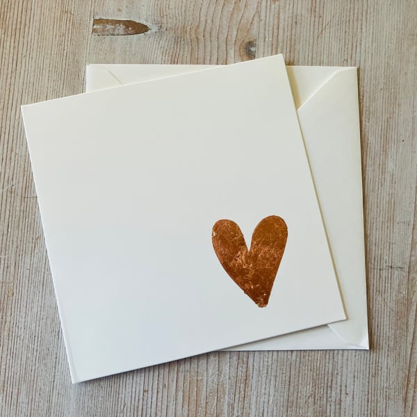 Hand made card, blank card, gold leaf Loveheart  design