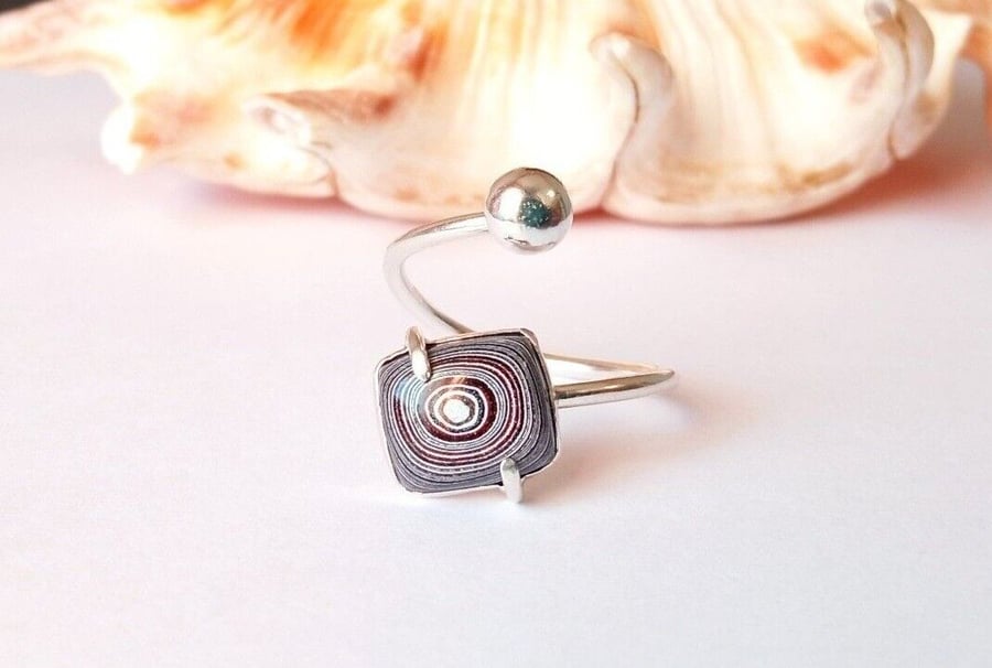 Fordite Adjustable Ring Sterling Silver Jewellery Gift Bullseye Recycle Upcycle