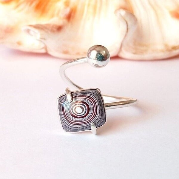 Fordite Adjustable Ring Sterling Silver Jewellery Gift Bullseye Recycle Upcycle