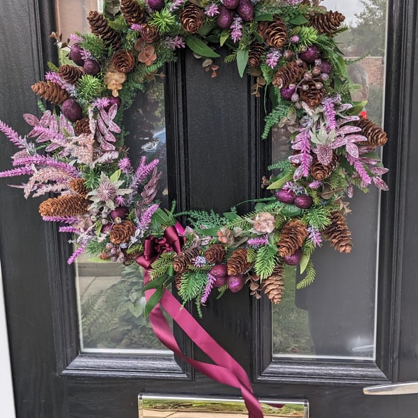 50cm Large Winter Floral Door Wreath  