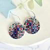  Drop earrings, multi coloured discs dangle on sterling silver ear wires E19-245