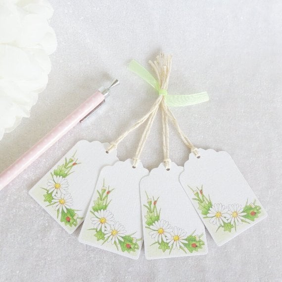 White Daisy Gift Tags - set of 4 tags
