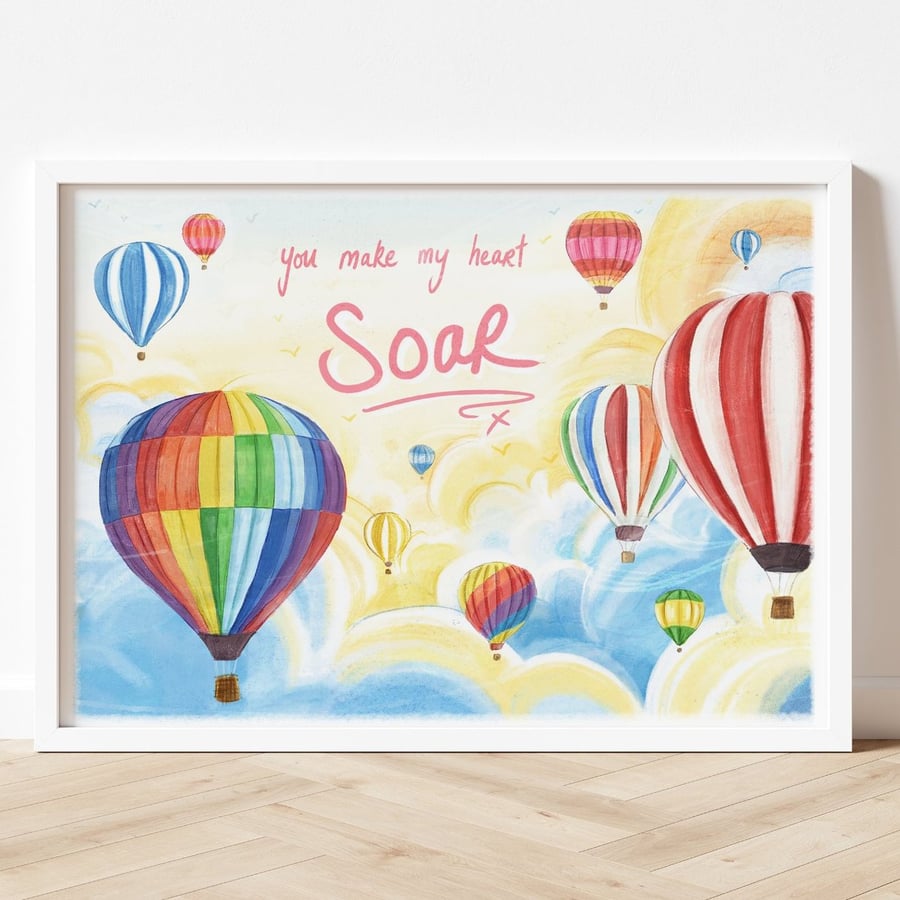 You Make My Heart Soar - Hot Air Balloons Nursery Art Print