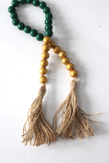 Green And Golden wooden bead garland with jute tassels