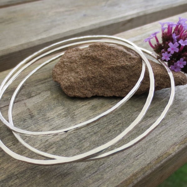 solid sterling silver skinny bangle set of three -  made to order for you.