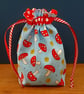 Mini Reusable Gift Bag Or Storage Bag - Toadstool Mushroom Drawstring Pouch