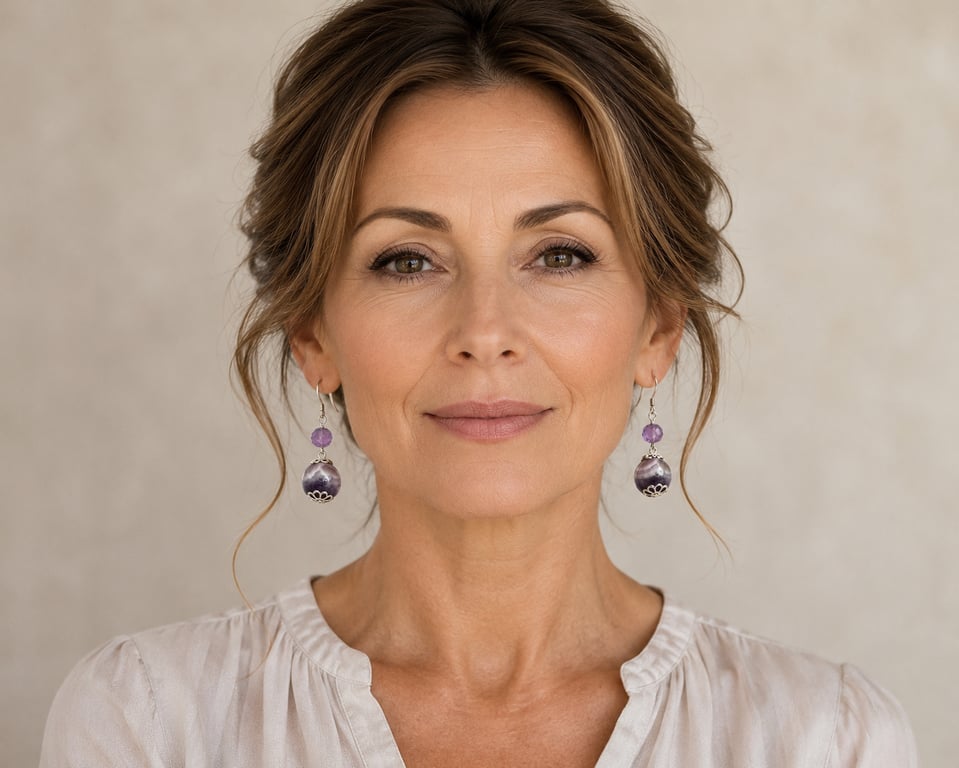 Amethyst gemstone earrings with 2 types of beads