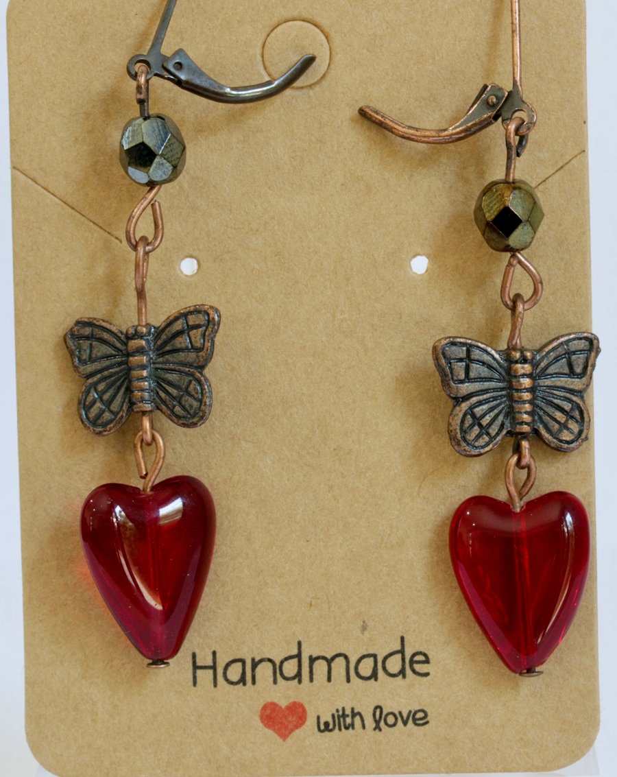 Handmade Copper Butterfly & Ruby Red Glass ... - Folksy