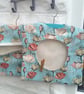 Lined Peg Bag - Green Flowers Cotton Fabric - Wood Hanger - Image 1