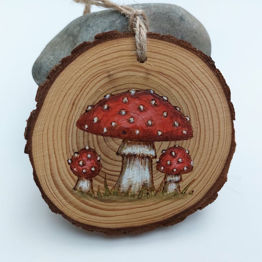 Fly agaric handpainted log slice