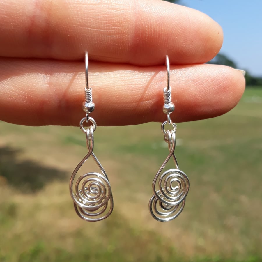 Double Silver Spiral Earrings, Silver Earrings, Birthday Gifts for Wives
