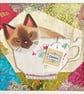 Mixed media collage of Siamese cat in a cup - letterbox gift for cat lover - Image 3