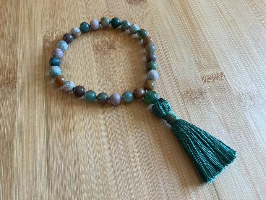 Pocket Mala hand knotted 27 bead mantra anxiety worry relief personal size Agate