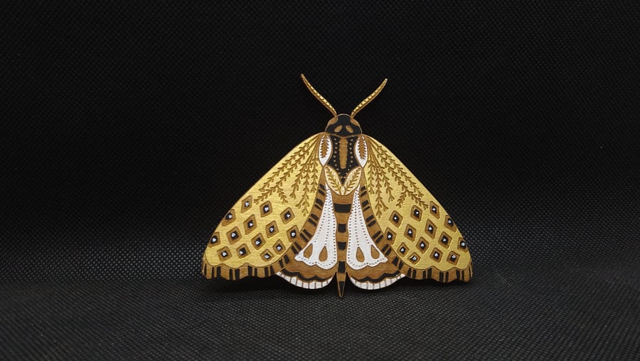 Folk art Moth, hand-drawn, laser-etched and cut from wood