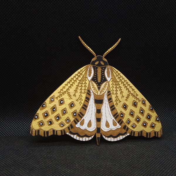 Folk art Moth, hand-drawn, laser-etched and cut from wood