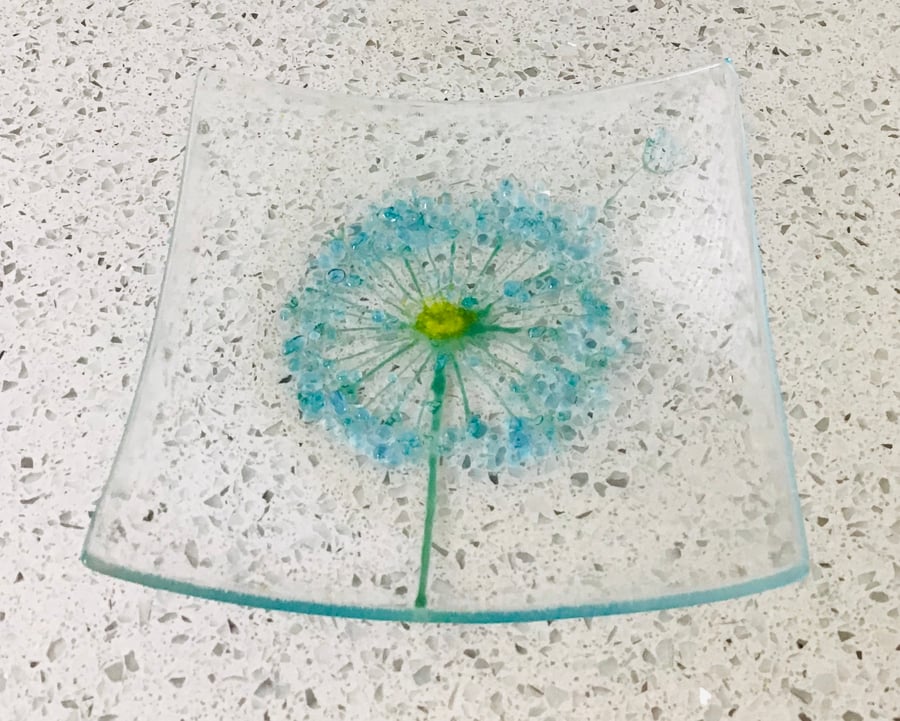 Fused glass dandelion trinket dish 