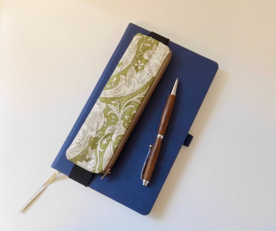  Elasticated pencil case for cover of book diary journal William Morris fabric