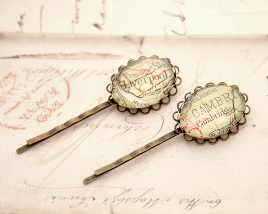 Set of 2 Bobby Pins with Custom Map Locations
