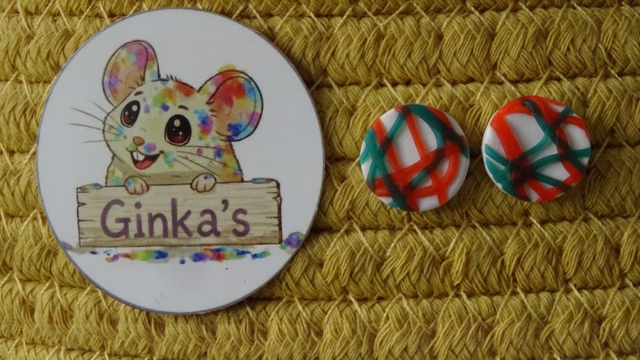 Playful Lines Polymer Clay Stud Earrings – Handmade