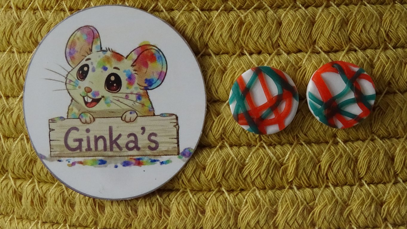 Playful Lines Polymer Clay Stud Earrings – Handmade