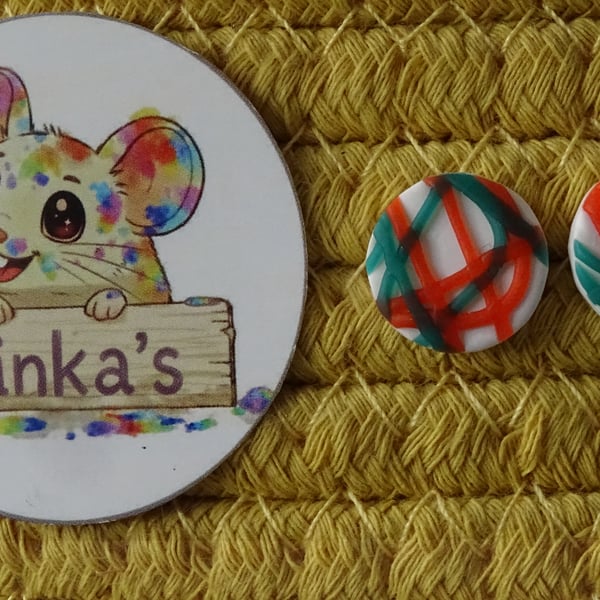 Playful Lines Polymer Clay Stud Earrings – Handmade