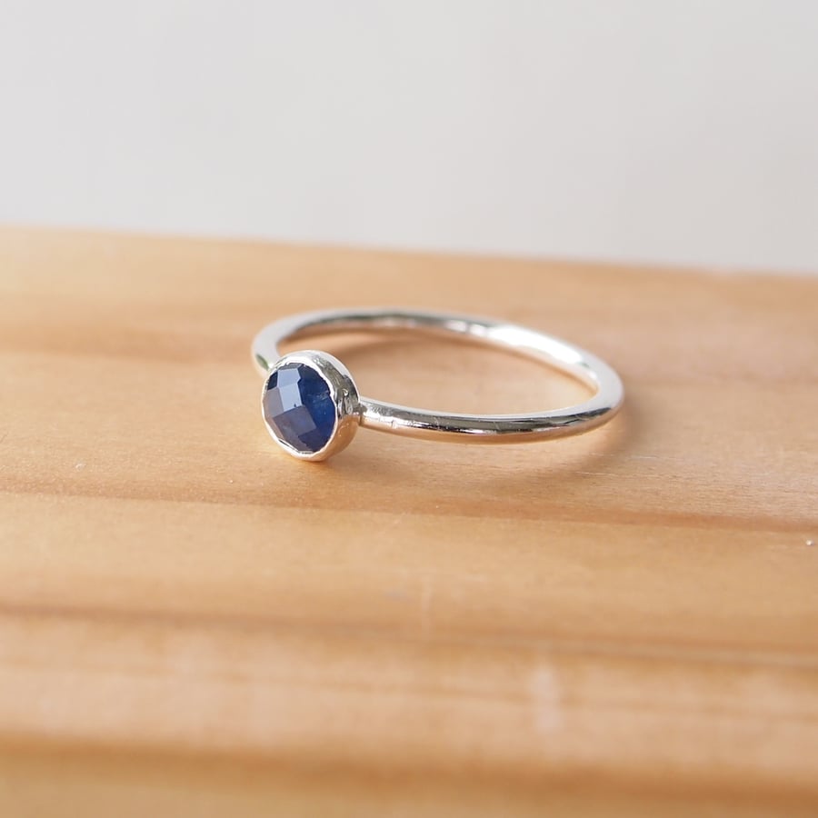 Sapphire Silver Ring, Sterling Silver and Rose Cut Sapphire Birthstone Ring