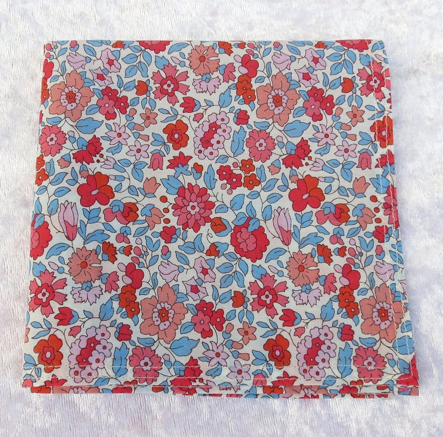 Liberty Lawn handkerchief, ladies handkerchief, 26cm, floral