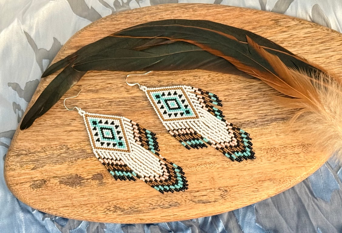 Native American tribal style beadwork fringe earrings 