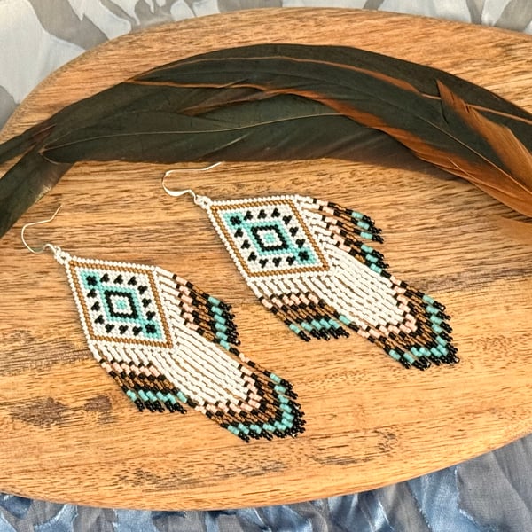 Native American tribal style beadwork fringe earrings 