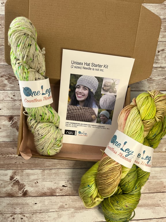 Hat knitting kit with one skein of hand dyed yarn