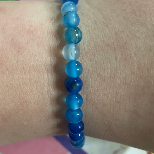 (Mixed Blue Agate) Handmade Gemstone Bracelet (17cm)