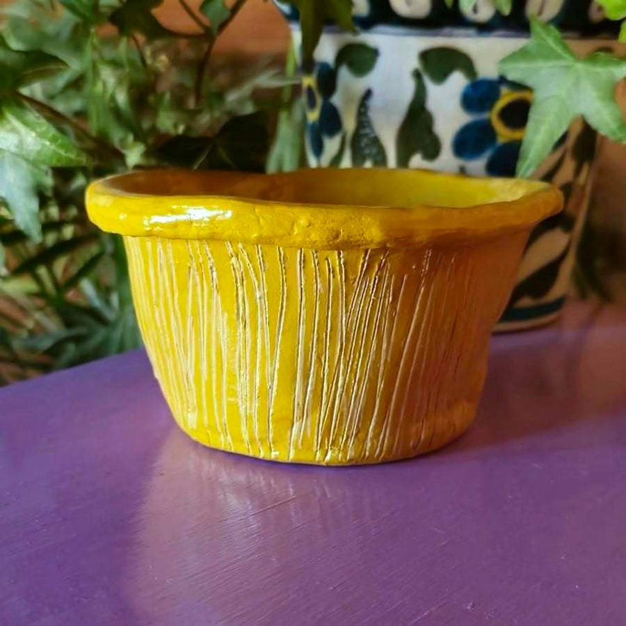 Handmade chanterelle mushroom plant pot 