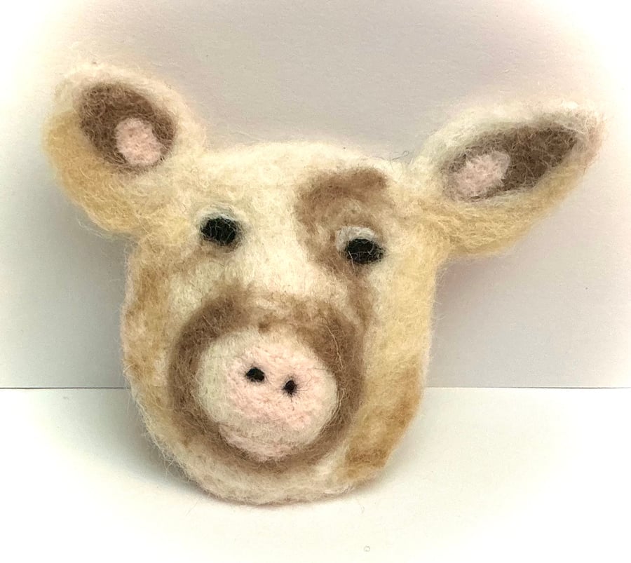 Needlefelted Pigs Head Pin Brooch