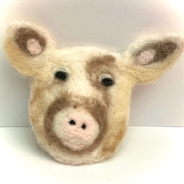 Needlefelted Pigs Head Pin Brooch
