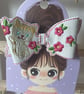 Handmade Embroidered Cat  Hair Bow – Faux Leather Hair Clip - Image 1
