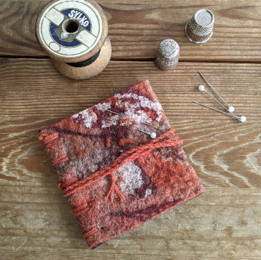 Needle case: felted merino wool in rust and orange