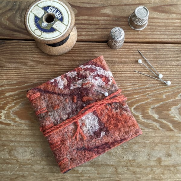 Needle case: felted merino wool in rust and orange