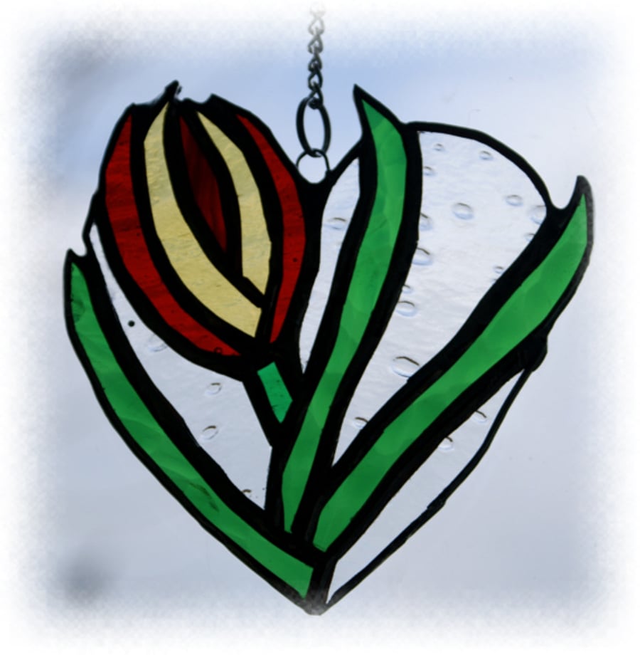 Tulip Heart  Suncatcher Stained Glass Valentine Love