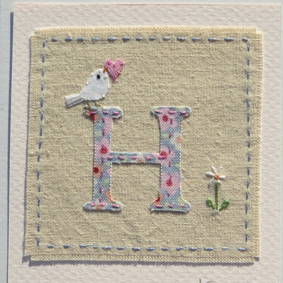 Sweet little hand-stitched letter H - new baby, Christening or birthday